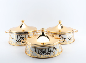 Service de plats isothermes à motif arabe doré, ensemble de 3 pièces, chauffe-plats thermique non électrique pour présentation de buffet d'hôtel de luxe - Product Image 6