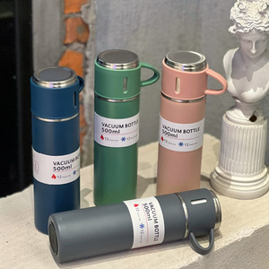 Ensemble cadeau de thermos de 500 ml en acier inoxydable 304, 1 bouteille avec 3 tasses, cadeau d'affaires, thermos avec boîte cadeau de luxe - Product Image 3