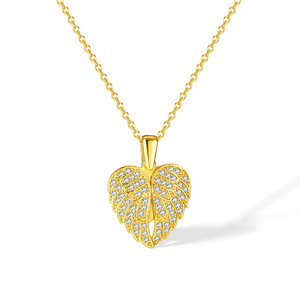 Collar con Colgante de Corazón en Blanco con Alas de Ángel Guardián, Chapado en Oro PVD, Acero Inoxidable 316L, para Grabado Láser - Product Image 1