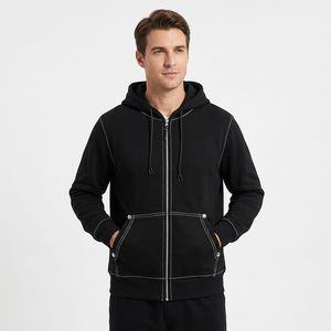 Men's <b>Black</b> Full <b>Zip</b> <b>Hoodie</b> Regular Fit Cotton French Terry Casual Hooded Sweatshirt Autumn Wear - Product Image 3