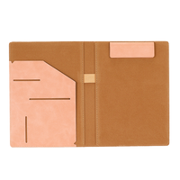 Carpeta de Archivo con Clip de Cuero PU Marrón A4 de AP Group Industries, Impresa Digitalmente/UV, con Clip Magnético para Documentos de Oficina