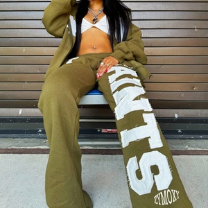 OEM Custom <b>Zip</b> <b>up</b> <b>Cropped</b> Hoodies Tracksuits High Quality Two Piece Sweatsuit Women Flared Jogger Sweatpants and Hoodies Set - Product Image 2