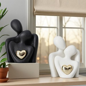 Statua Moderna Romantica in <span class=keywords><strong>Ceramica</strong></span> di Coppia, <span class=keywords><strong>Scultura</strong></span> Decorativa di Amanti Abbracciati per Casa, Camera da Letto, Feste, Regalo con Stile Artistico - Product Image 1