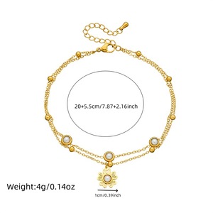 Chevillère double chaîne en acier inoxydable plaqué or avec perles imitation marguerite et breloques petites perles pour adolescentes - Style décontracté - Product Image 5