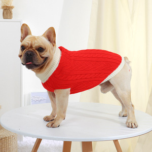 Maglione Classico a Collo Alto con Lavorazione a Trecce per Cani, Cappotto Caldo con Foro per Guinzaglio, Primavera/Autunno - Product Image 2