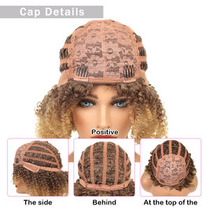 Perruques Afro courtes bouclées de 14 pouces pour femmes noires, <span class=keywords><strong>bombe</strong></span> Afro, perruque crépue bouclée avec frange, perruque complète en Fiber synthétique - Product Image 4