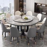 Table de salle à manger commerciale en gros, plateau rond en pierre frittée, design extensible et réversible avec plateau tournant, mobilier moderne
