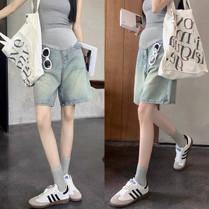 Nouveau <span class=keywords><strong>short</strong></span> <span class=keywords><strong>en</strong></span> <span class=keywords><strong>jean</strong></span> respirant pour femmes enceintes taille élastique décontracté soutien du ventre Version coréenne lâche maternité été Shorts - Product Image 3