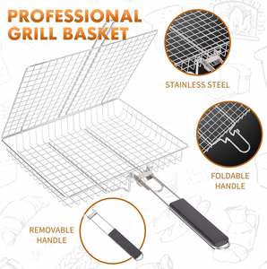 Grill Basket Barbecue BBQ Grilling Basket Stainless Steel Large Folding Grilling Baskets with Handle - Product Image 3