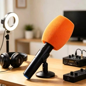 Cache-micro carré en <span class=keywords><strong>mousse</strong></span> personnalisé <span class=keywords><strong>avec</strong></span> logo pour microphone portable – Protection anti-vent pour reportage et interview - Product Image 2