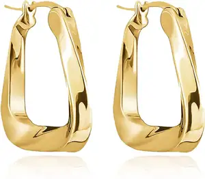 Orecchini a cerchio spessi da donna, orecchini a cerchio corti e paffuti in oro 18K, orecchini geometrici quadrati non allergici alla moda