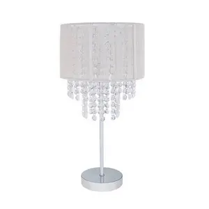 Luminária de mesa cromada moderna, com uma lâmpada branca de mesa de voile e jóias acrílicas-lâmpada de mesa de contas de acrílico