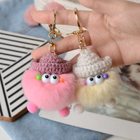 En gros, Porte-clés en fourrure de renard véritable en forme de boule de charbon, Porte-clés en peluche, Pendentif mignon de dessin animé, Nouveaux ornements à suspendre pour sac