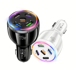 ที่ชาร์จในรถยนต์คุณภาพสูง 75W ชาร์จเร็วพิเศษ 2USB+3Type C ที่ชาร์จในรถยนต์แบบหลายพอร์ตสำหรับโทรศัพท์มือถือ - Product Image 1