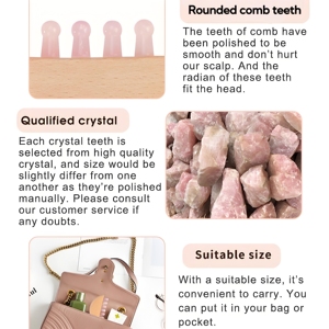 Buchenholz Rosenquarz 7-Zähne Gebogener Gua Sha Holzkamm Kopfhaut-Massagegerät Jade-Kamm zur Stresslinderung - Product Image 2
