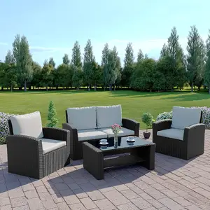 Rattan Outdoor Garden Patio/Conservatory 4 Seater Sofa And Armchair Set With Cushions And Coffee Table