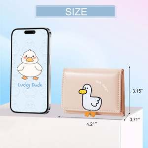 Cute 3D Duck Mini Folding <b>Wallet</b> Tiny Purse for Women-Cash Pocket Card <b>Holder</b> ID Window Animal Print Faux Leather <b>Wallet</b> - Product Image 4