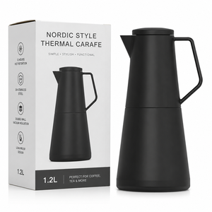 <span class=keywords><strong>Carafe</strong></span> à café isotherme de 1200 ml avec couvercle à ouverture rapide, bec verseur anti-goutte, en acier inoxydable thermolaqué, pour la maison et le bureau - Product Image 1