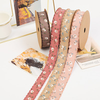 Nouveau ruban en tissu polyester floral de 25 cm avec bordure en dentelle, pour emballage cadeau créatif de Noël, nœud papillon, accessoire frais