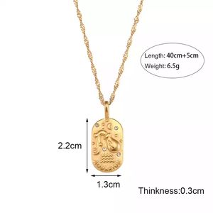 Colgante de acero inoxidable con diseño ovalado para mujer, collar con colgante de carta de Tarot de zirconia del zodiaco 12, chapado en oro de 18k, <span class=keywords><strong>2022</strong></span> - Product Image 5