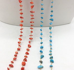 Cadena de Rosario de moda, cadena de cuentas de coral <span class=keywords><strong>turquesa</strong></span>, cadena de cobre hecha a mano - Product Image 5