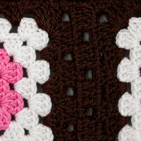Benutzerdefiniertes LOGO Damen Häkel-Cardigan Granny Square Cropped Schleifenkragen Langarm V-Ausschnitt Braun Sommer Polyester OEM & ODM Fabrik