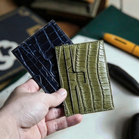 Dompet Kartu Kredit Kulit Asli Vintage Boshiho Custom dengan Pola Kulit Buaya, Anti-RFID, untuk Bisnis Kasual Pria