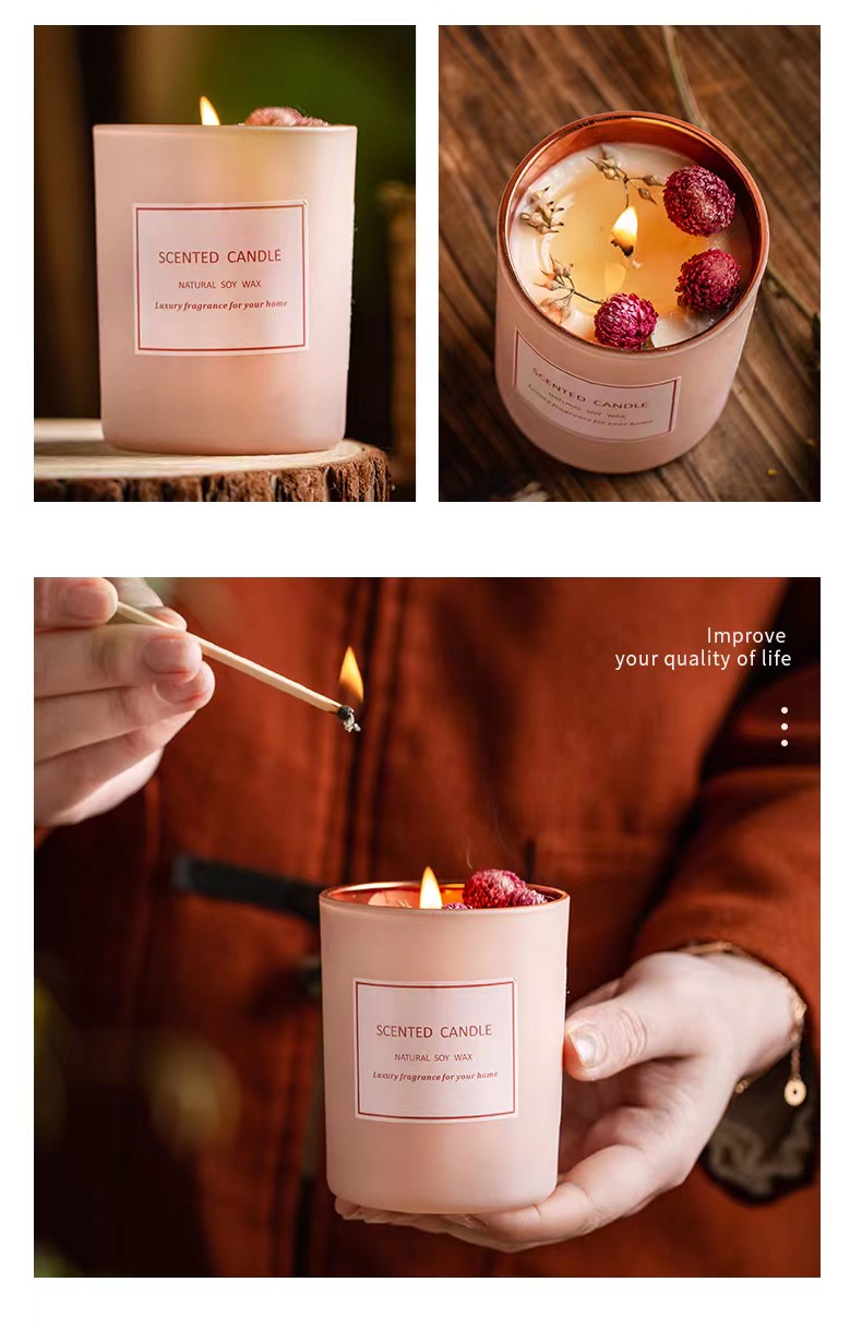 AROMA-AUSGANGSrosa-romantische Aromatherapie-roch Luxustrockenblume-Eigenmarke Sojabohnenöl-Wachs-Kerzen für Ereignis-Anordnung 3