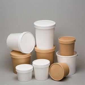 Contenant en carton kraft avec revêtement PLA pour nouilles, soupe, salade, ramen, avec couvercle, blanc - Product Image 3