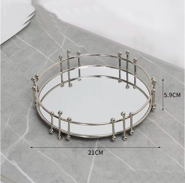 2317j-2001 ถาดกระจกทรงกลม 20ซม.-สีเงิน