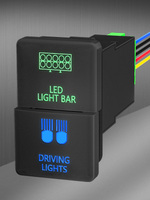 Interruptor marino de doble botón pulsador LED azul y verde de 12V con kit de cableado para barra de luz y luz de conducción, para foco de coche Tundra