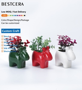 BESTCERA Lindo Reno Regalos de <span class=keywords><strong>Navidad</strong></span> Macetas de cerámica Diseños de macetas de cerámica de moda Macetas pequeñas para suculentas - Product Image 1