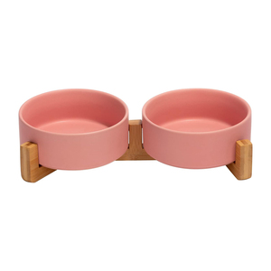 Gamelle pour animaux de compagnie (chats et chiens) tendance, en céramique, avec cadre en bois, multicolore, solide, élégante, écologique, arrondie et étanche, vente en gros du fabricant - Product Image 1