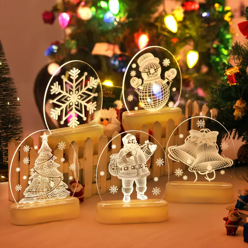 Christmas Light Holiday Arrangement Christmas Decoration 3D Christmas tree Snowman deer bell led small night Table Lamp