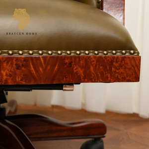 Fauteuil <span class=keywords><strong>de</strong></span> direction <span class=keywords><strong>vintage</strong></span> en cuir véritable acajou <span class=keywords><strong>Chaise</strong></span> <span class=keywords><strong>de</strong></span> <span class=keywords><strong>bureau</strong></span> pivotante à structure en bois et métal avec roues Fauteuil canapé Chesterfield - Product Image 2