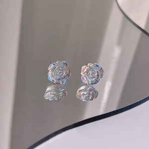 Cool Rose Stud Earrings 6mm 8mm Titanium Steel Ear Post Zinc Alloy Flower Shape For Women Gift - Product Image 1