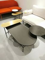 Nouvelle conception de table basse en bois à 3 niveaux pour salon, table basse moderne en fer forgé, table basse ronde en bois et marbre noir