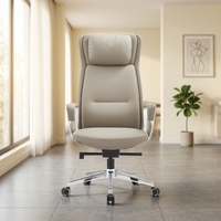 Chaise de bureau exécutive contemporaine en cuir à dossier haut, fonction pivotante réglable, cadre en aluminium, ergonomique pour la maison ou le bureau