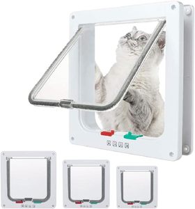 Bavette de porte pour chat verrouillable à 4 voies Taille M/L/XL Porte en plastique résistante aux intempéries pour animaux de compagnie pour chats Doggie Kitty Kittens Nouvel An Intérieur Extérieur - Product Image 1