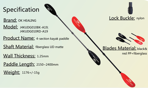 Di alta qualità 4 sezioni nero rosso fibra di vetro Kayak Paddle 2150 ~ 2400mm remi staccabile surf <span class=keywords><strong>Waterplay</strong></span> accessorio strumento - Product Image 6