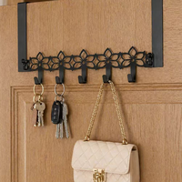 Porte-manteau mural moderne en métal avec 6 crochets découpés en forme de fleur, écologique et durable, sans perçage, en fer forgé, pour rangement domestique et chambre à coucher