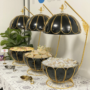 Set Peralatan Pemanas Makanan Chafing Dish Mewah Hitam Emas untuk Pernikahan, Katering, Pesta, Hotel, Restoran, Traiteur Buffet - Product Image 1