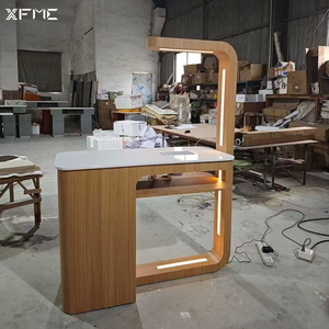Factory Modern Solid Wooden Color <strong>Nail</strong> Table with LED Light White Stone Top Manicure Lamp Stylish Design Manicure <strong>Desk</strong> Table - Product Image 4