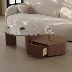 <span class=keywords><strong>Table</strong></span> <span class=keywords><strong>basse</strong></span> <span class=keywords><strong>relevable</strong></span> GEDO moderne et interactive, étanche, en marbre, avec <span class=keywords><strong>plateau</strong></span> en bois naturel et pieds en bois, et rangement intégré - Product Image 1