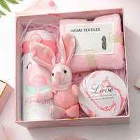 Ensemble cadeau personnalisé de tasse isotherme rose en acier inoxydable, serviette douce, lapin en peluche, boîte à bonbons, cadeaux promotionnels d'anniversaire