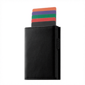 กระเป๋าสตางค์ RFID ป้องกันการโจรกรรม ทำจากอะลูมิเนียมและหนัง - กระเป๋าใส่บัตรบางเฉียบแบบเลื่อนอัตโนมัติสำหรับบัตรเครดิต เหมาะสำหรับการเดินทางและการทำงาน - Product Image 1