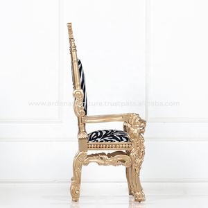Venta al por mayor de sillas de trono de diseño de madera con marco de oro para sala de estar Hoteles Villa bodas y eventos de fiesta - Product Image 4