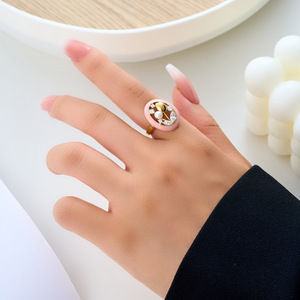 Tulip Shaped Pink <b>Open</b> <b>Ring</b> With Pearl And Crystal Inlay Adjustable For Women Party Jewelry - Product Image 2
