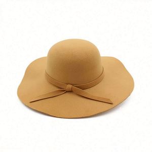 Cheap Character Casual Solid Color Wide Brim <b>Felt</b> Fedora <b>Hats</b> <b>Women</b> Winter - Product Image 6