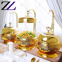 Bain-marie isotherme pour traiteur de banquet à Dubaï, réchaud alimentaire rond à poser sur le comptoir, couvercle suspendu, réchauds dorés pour buffet